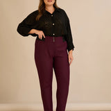 Κομψό βαμβακερό παντελόνι με κλασική γραμμή σε Μπορντό χρώμα σε μεγάλα μεγέθη