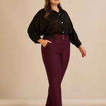 Κομψό βαμβακερό παντελόνι με κλασική γραμμή σε Μπορντό χρώμα σε μεγάλα μεγέθη