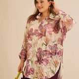 Κομψό πουκάμισο με φλοράλ σχέδιο σάπιο μήλο σε μεγάλα μεγέθη