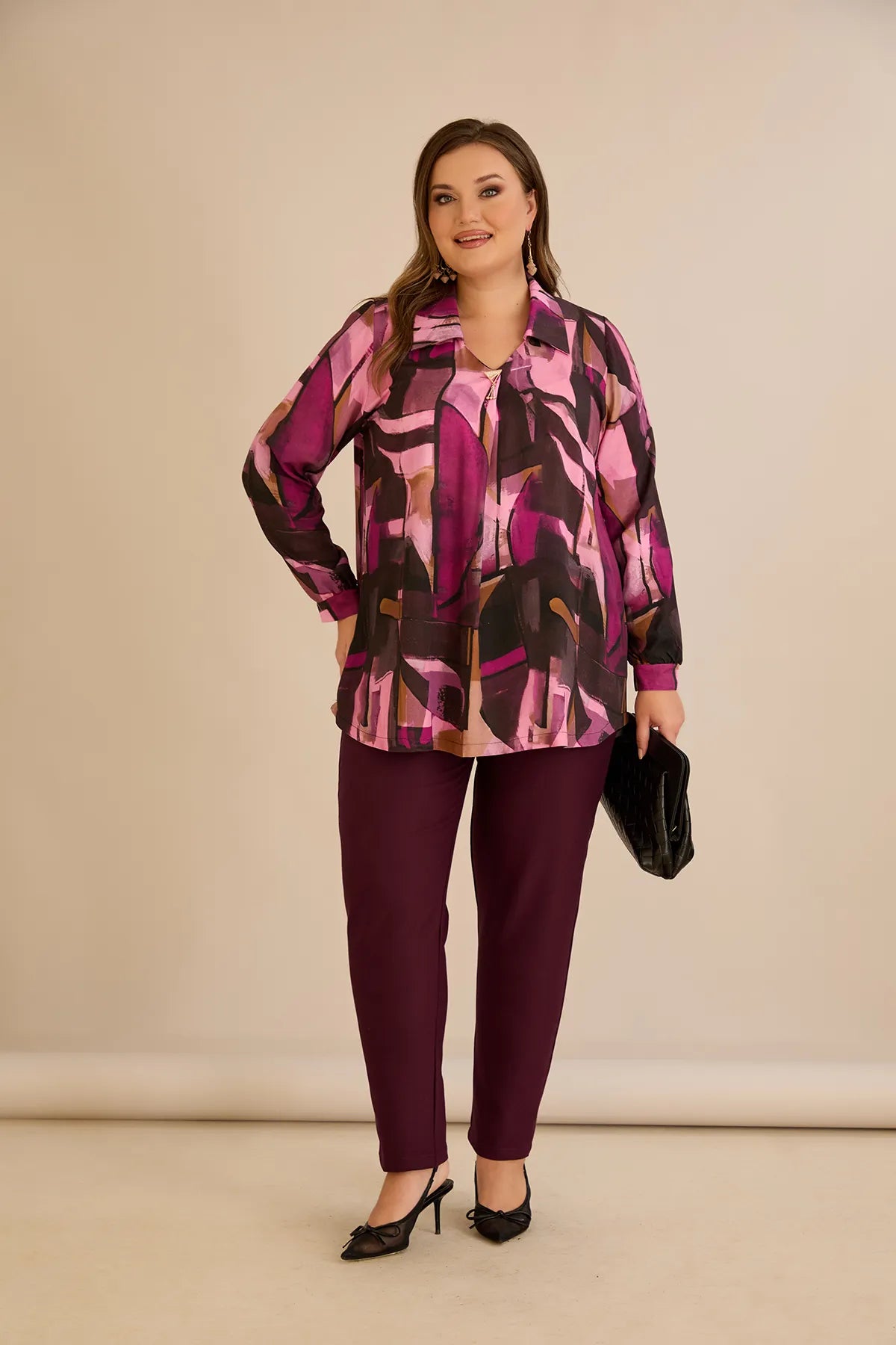 Τουνίκ πουκάμισο με καρφίτσα σε Ροζ χρώμα σε μεγάλα μεγέθη