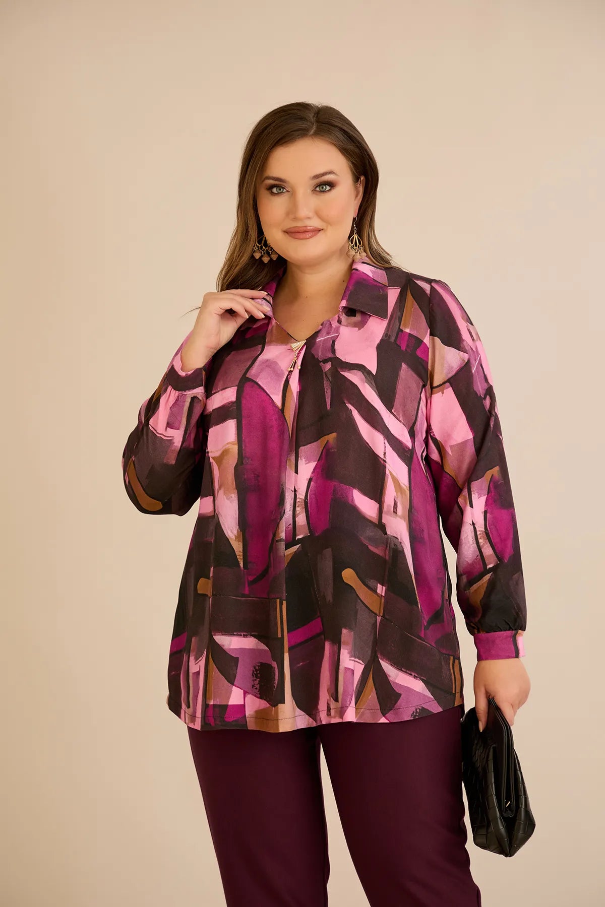 Τουνίκ πουκάμισο με καρφίτσα σε Ροζ χρώμα σε μεγάλα μεγέθη