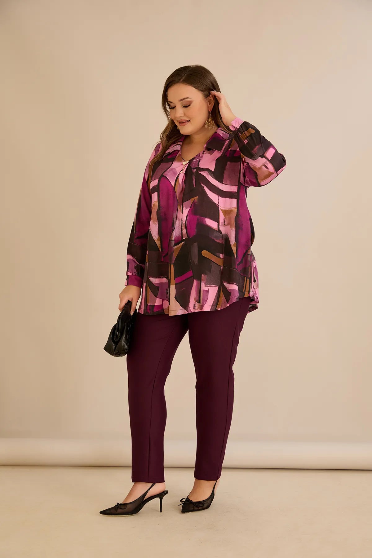 Τουνίκ πουκάμισο με καρφίτσα σε Ροζ χρώμα σε μεγάλα μεγέθη