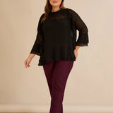 Κομψή μπλούζα με βολάν από μουσελίνα  – Μαύρο