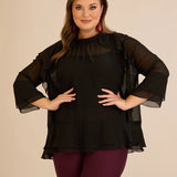 Κομψή μπλούζα με βολάν από μουσελίνα  – Μαύρο