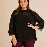 Κομψή μπλούζα με βολάν από μουσελίνα  – Μαύρο