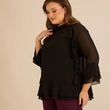 Κομψή μπλούζα με βολάν από μουσελίνα  – Μαύρο