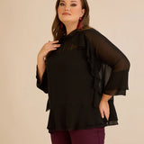 Κομψή μπλούζα με βολάν από μουσελίνα  – Μαύρο