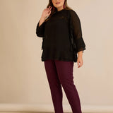 Κομψή μπλούζα με βολάν από μουσελίνα  – Μαύρο