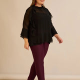 Κομψή μπλούζα με βολάν από μουσελίνα  – Μαύρο