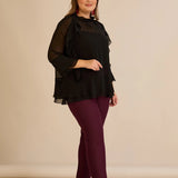 Κομψή μπλούζα με βολάν από μουσελίνα  – Μαύρο