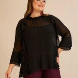 Κομψή μπλούζα με βολάν από μουσελίνα  – Μαύρο