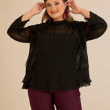 Κομψή μπλούζα με βολάν από μουσελίνα  – Μαύρο