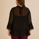 Κομψή μπλούζα με βολάν από μουσελίνα  – Μαύρο