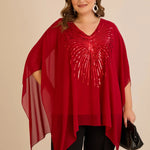 Κομψή τουνίκ με λεπτομέρειες από παγιέτες σε άνετη γραμμή σε Κόκκινο  χρώμα σε μεγάλα μεγέθη 