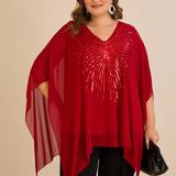 Κομψή τουνίκ με λεπτομέρειες από παγιέτες σε άνετη γραμμή σε Κόκκινο  χρώμα σε μεγάλα μεγέθη 
