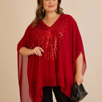 Κομψή τουνίκ με λεπτομέρειες από παγιέτες σε άνετη γραμμή σε Κόκκινο  χρώμα σε μεγάλα μεγέθη 