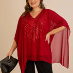 Κομψή τουνίκ με λεπτομέρειες από παγιέτες σε άνετη γραμμή σε Κόκκινο  χρώμα σε μεγάλα μεγέθη 