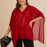 Κομψή τουνίκ με λεπτομέρειες από παγιέτες σε άνετη γραμμή σε Κόκκινο  χρώμα σε μεγάλα μεγέθη 