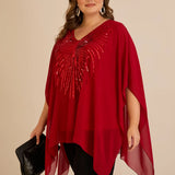 Κομψή τουνίκαμε λεπτομέρειες από παγιέτες σε άνετη γραμμή – Κόκκινο