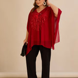 Κομψή τουνίκαμε λεπτομέρειες από παγιέτες σε άνετη γραμμή – Κόκκινο