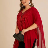 Κομψή τουνίκαμε λεπτομέρειες από παγιέτες σε άνετη γραμμή – Κόκκινο