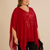 Κομψή τουνίκαμε λεπτομέρειες από παγιέτες σε άνετη γραμμή – Κόκκινο