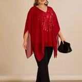 Κομψή τουνίκ με λεπτομέρειες από παγιέτες σε άνετη γραμμή σε Κόκκινο  χρώμα σε μεγάλα μεγέθη 