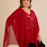 Κομψή τουνίκ με λεπτομέρειες από παγιέτες σε άνετη γραμμή σε Κόκκινο  χρώμα σε μεγάλα μεγέθη 