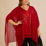 Κομψή τουνίκ με λεπτομέρειες από παγιέτες σε άνετη γραμμή σε Κόκκινο  χρώμα σε μεγάλα μεγέθη 