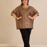 Αμπιγιέ μπλούζα με παγιέτες και ρεγκλάν μανίκια σε χρυσό χρώμα σε μεγάλα μεγέθη