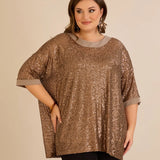 Αμπιγιέ μπλούζα με παγιέτες και ρεγκλάν μανίκια σε χρυσό χρώμα σε μεγάλα μεγέθη