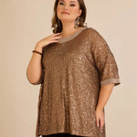 Αμπιγιέ μπλούζα με παγιέτες και ρεγκλάν μανίκια σε χρυσό χρώμα σε μεγάλα μεγέθη