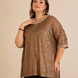 Αμπιγιέ μπλούζα με παγιέτες και ρεγκλάν μανίκια σε χρυσό χρώμα σε μεγάλα μεγέθη