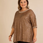 Αμπιγιέ μπλούζα με παγιέτες και ρεγκλάν μανίκια σε χρυσό χρώμα σε μεγάλα μεγέθη