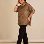 Αμπιγιέ μπλούζα με παγιέτες και ρεγκλάν μανίκια σε χρυσό χρώμα σε μεγάλα μεγέθη