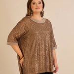 Αμπιγιέ μπλούζα με παγιέτες και ρεγκλάν μανίκια σε χρυσό χρώμα σε μεγάλα μεγέθη