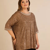 Αμπιγιέ μπλούζα με παγιέτες και ρεγκλάν μανίκια σε χρυσό χρώμα σε μεγάλα μεγέθη