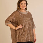 Αμπιγιέ μπλούζα με παγιέτες και ρεγκλάν μανίκια σε χρυσό χρώμα σε μεγάλα μεγέθη