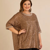 Αμπιγιέ μπλούζα με παγιέτες και ρεγκλάν μανίκια σε χρυσό χρώμα σε μεγάλα μεγέθη