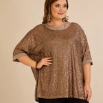 Αμπιγιέ μπλούζα με παγιέτες και ρεγκλάν μανίκια σε χρυσό χρώμα σε μεγάλα μεγέθη