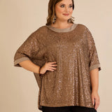 Αμπιγιέ μπλούζα με παγιέτες και ρεγκλάν μανίκια σε χρυσό χρώμα σε μεγάλα μεγέθη