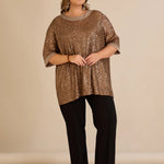 Αμπιγιέ μπλούζα με παγιέτες και ρεγκλάν μανίκια σε χρυσό χρώμα σε μεγάλα μεγέθη