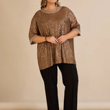 Αμπιγιέ μπλούζα με παγιέτες και ρεγκλάν μανίκια σε χρυσό χρώμα σε μεγάλα μεγέθη