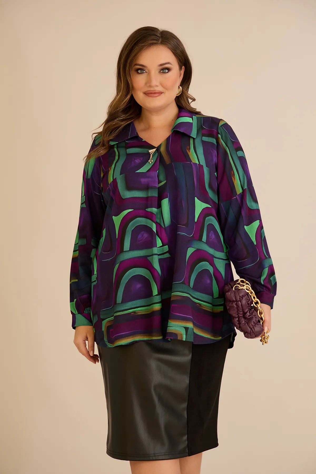 Τουνίκ πουκάμισο με καρφίτσα σε λιλά χρώμα σε μεγάλα μεγέθη