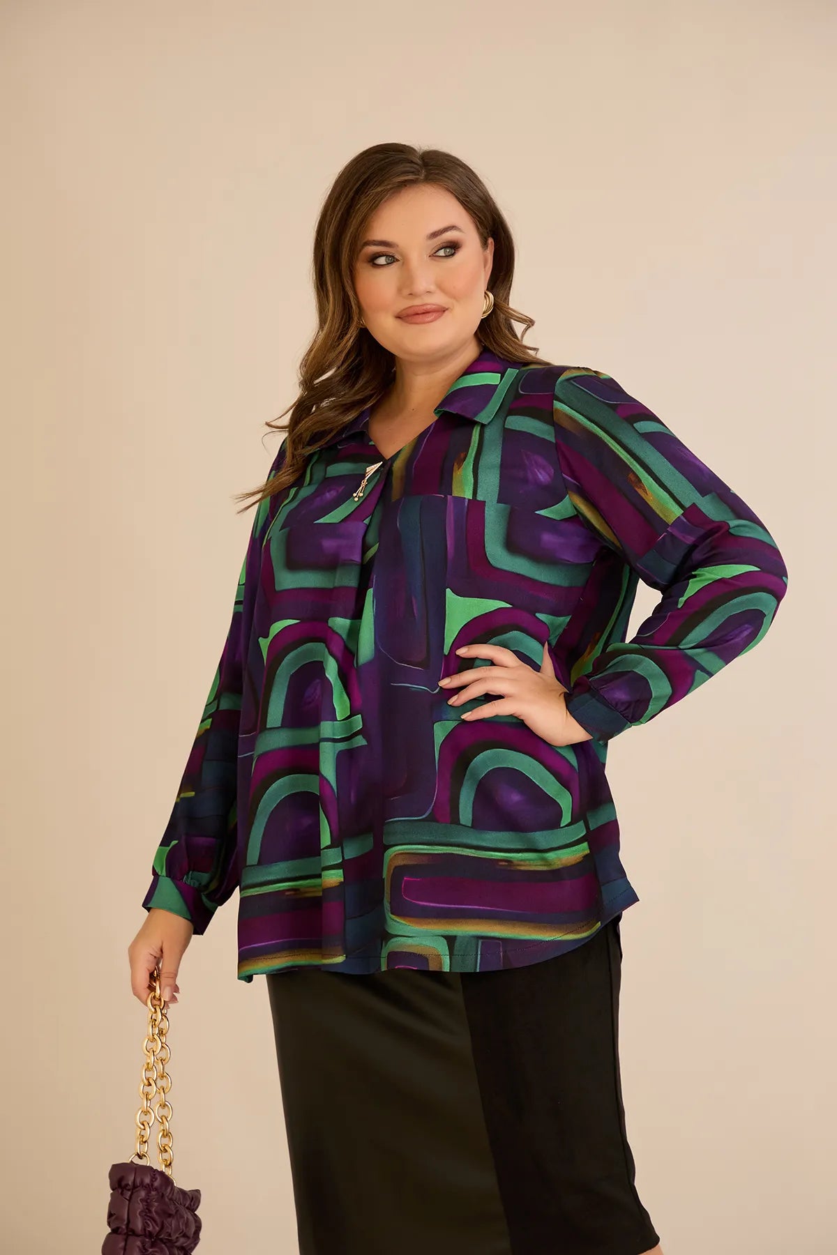 Τουνίκ πουκάμισο με καρφίτσα σε λιλά χρώμα σε μεγάλα μεγέθη