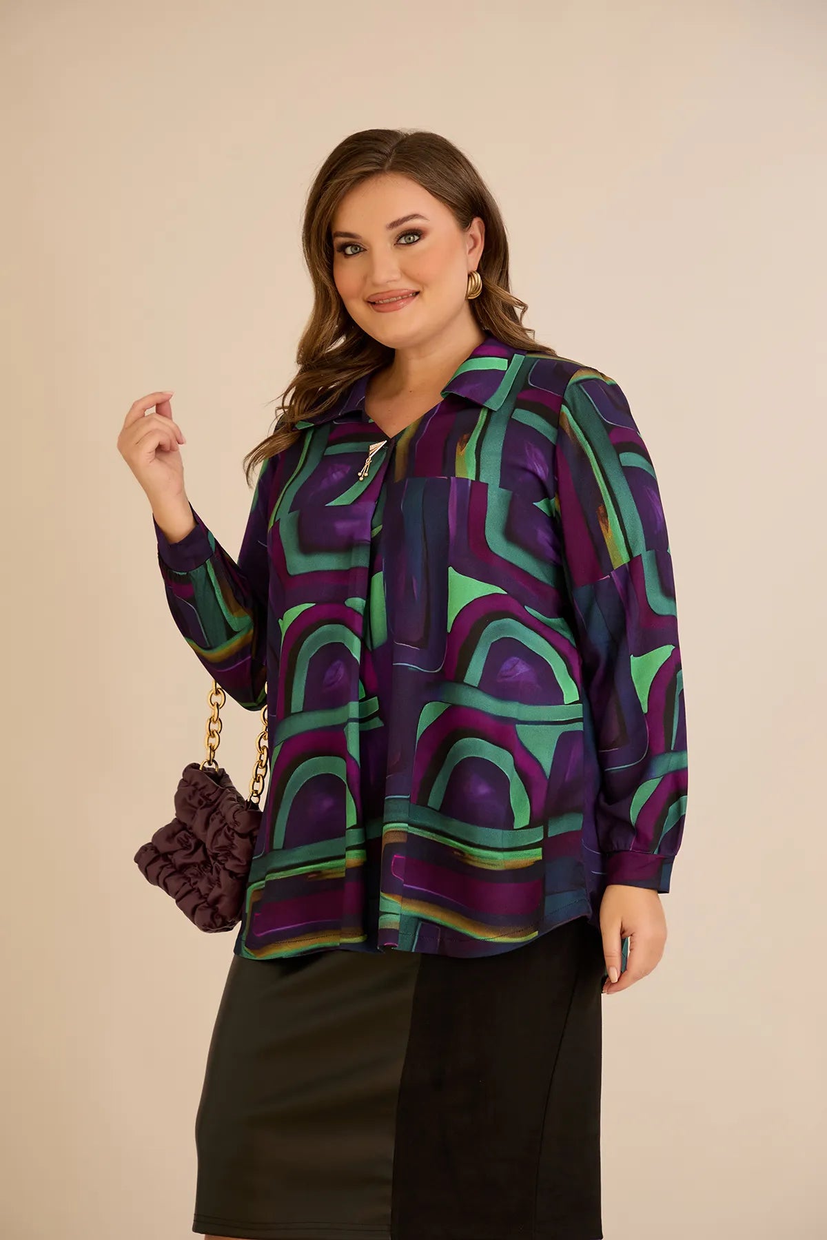 Τουνίκ πουκάμισο με καρφίτσα σε λιλά χρώμα σε μεγάλα μεγέθη