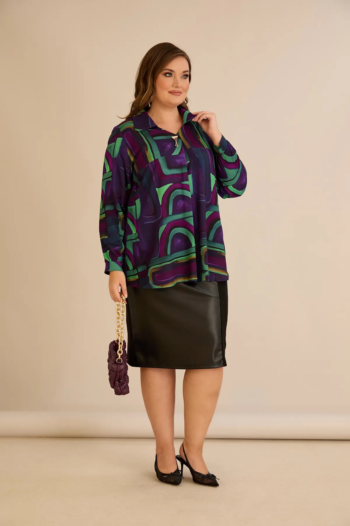 Τουνίκ πουκάμισο με καρφίτσα σε λιλά χρώμα σε μεγάλα μεγέθη