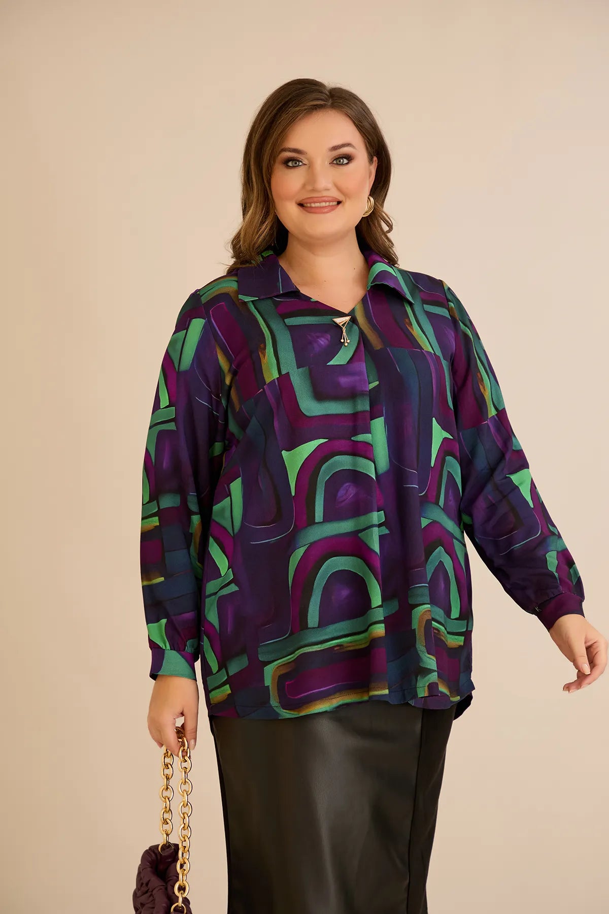 Τουνίκ πουκάμισο με καρφίτσα σε λιλά χρώμα σε μεγάλα μεγέθη