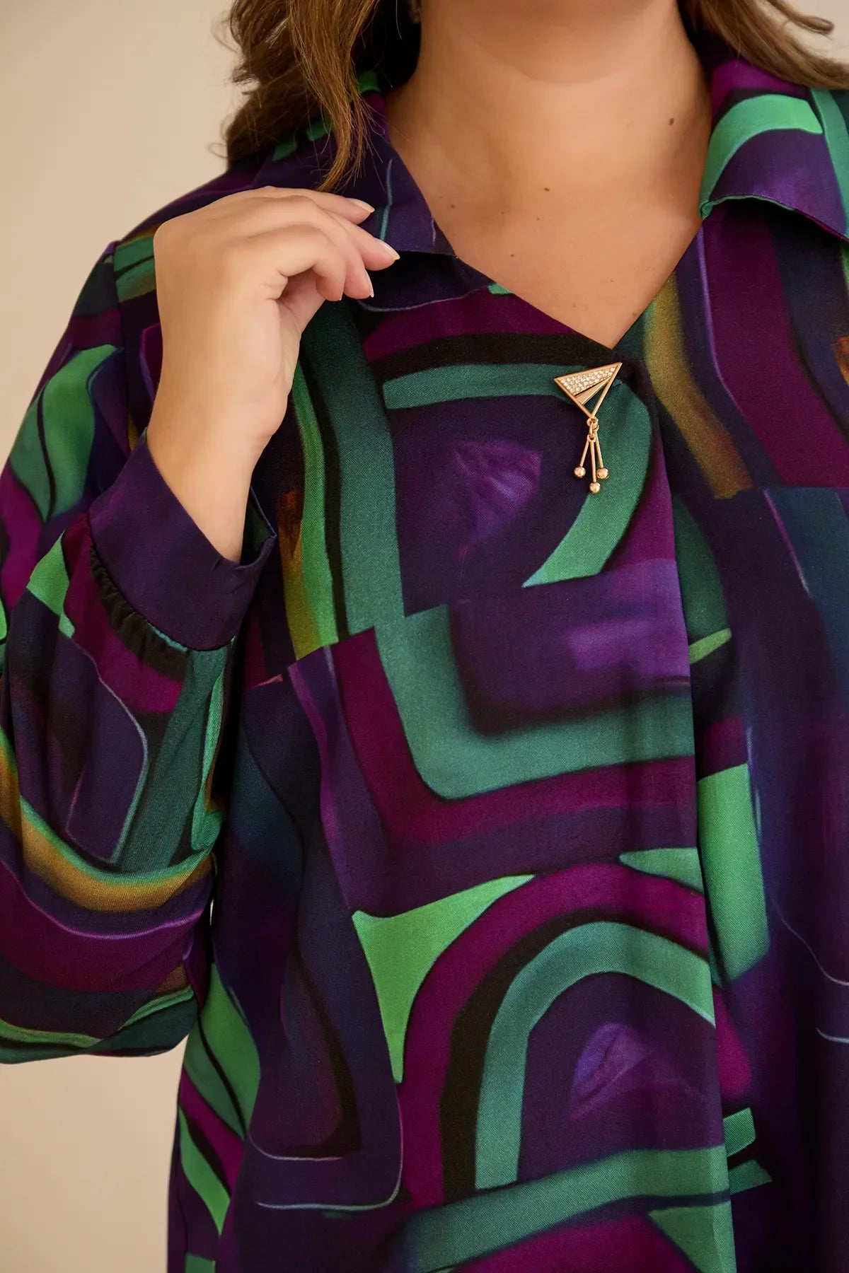 Τουνίκ πουκάμισο με καρφίτσα σε λιλά χρώμα σε μεγάλα μεγέθη