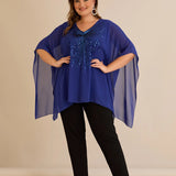 Κομψή τουνίκαμε λεπτομέρειες από παγιέτες σε άνετη γραμμή – Μπλε ρουά